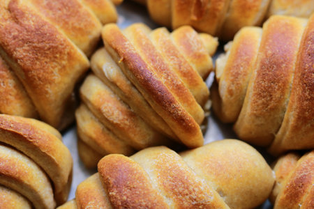 Biscuits on the counter of a bakery shop, close-up.の写真素材