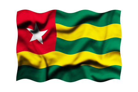 Waving flag of Togo isolated on white background, 3d rendering. Computer digital drawing.