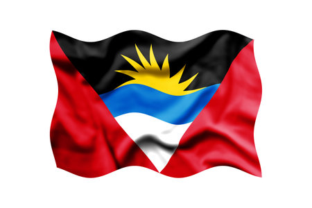 Flag of Antigua and Barbuda waving on a white background