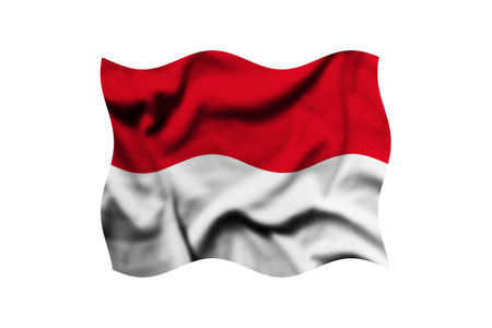 The flag of Indonesia is waving in the wind on a white background. 3d rendering, Clipping Pathの写真素材