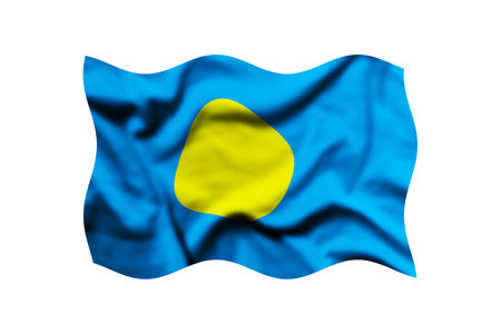 Flag of Palau waving in the wind isolated on a white background, Clipping Pathの写真素材