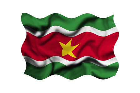 waving flag of Suriname on a white background. High Resolution.の写真素材