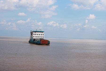 Ferry on the Padma River in Bangladesh. This is the largest river in Bangladesh.の写真素材