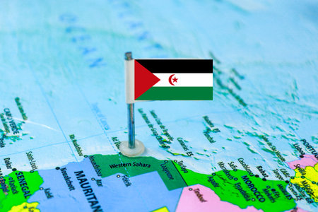Western Sahara Flag Over World Map, Selectiove Focusの写真素材