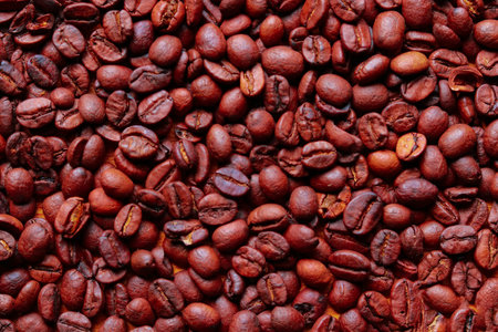 Coffee beans background. Roasted coffee beans close up.の写真素材