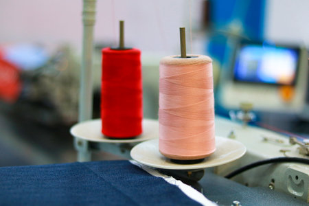 Spools of thread, close-up of a photoの写真素材