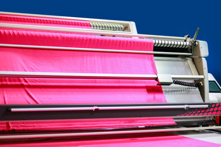 Textile industry equipment, close-up of a fabric roller