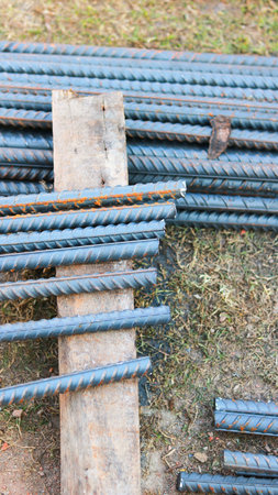 Steel rebar at a construction site, close-up of a steel bar