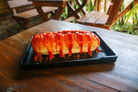 Cheesy Grilled Sub Sandwich Loaded with Tomato Ketchup and Mustard Sauce
