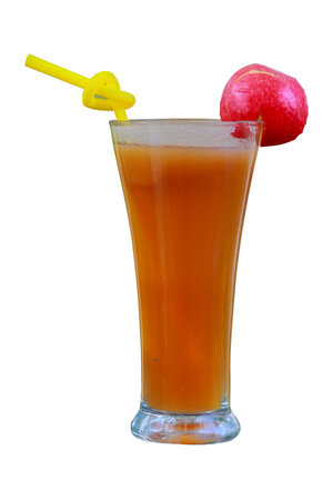 Fresh Apple Fruit Juice with Garnish and Yellow Straw on Transparent Backgroundの写真素材