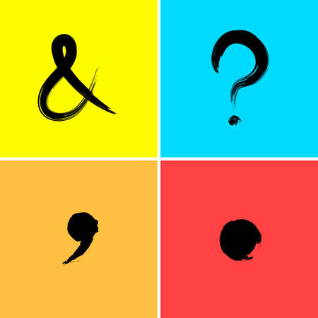 Question Mark AND Comma Full stop Signs Symbols Icons vector using neon colors in a brush stroke scriptのイラスト素材