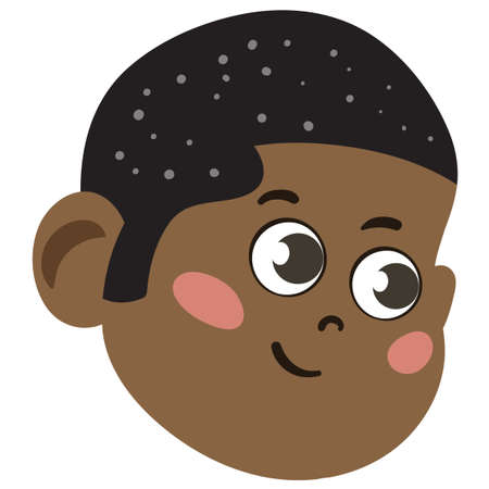 Cute and Adorable African American Kid. Cute Face with Innocent Expressions looking Happy. Smiling Face. Happy Face. Boy Face.のイラスト素材