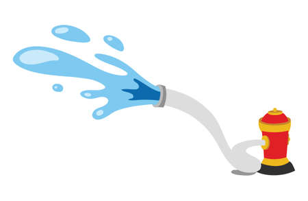Fire Hydrant Vector throwing water Isolated on White Background. Children Book Illustration Graphics. Fire Fighting Tools &amp; Equipments Vector Graphics.のイラスト素材