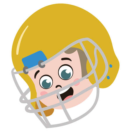 Cute kid Face. Cute and Adorable Rugby Player with Yellow Helmet. Cute Face with Innocent Expressions looking Happy. Smiling Face. Happy Face.のイラスト素材