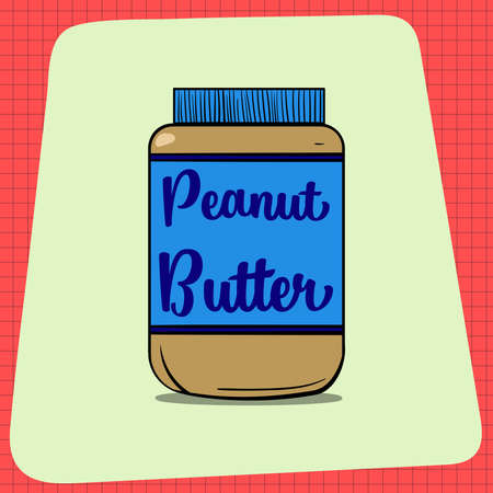 A Big Jar of Peanut Butter. Everyday household breakfast items. Food icons for menu design. Vector Graphic Elements isolated on White Background.のイラスト素材