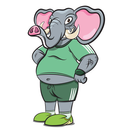 Anthropomorphic Animals. HElephant wearing Human Running track Clothes. Cool Elephant Character fitness freak goes to gym. Anthropomorphism. Animals Dressed as Humans.のイラスト素材