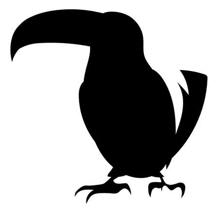 Black Toucan standing Silhouette. Black Bird Silhouette Against White Background No Sky. Free Vectorのイラスト素材