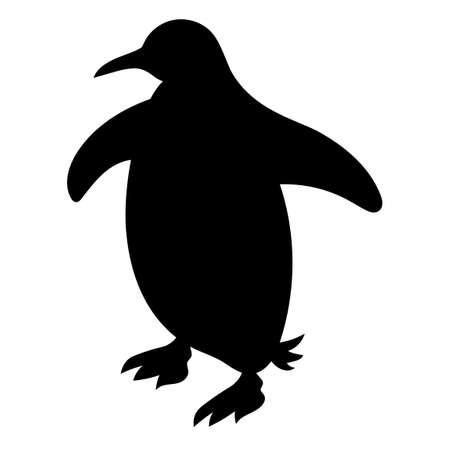 Penguin Walking. Black Bird Silhouette Against White Background No Sky. Free Vectorのイラスト素材
