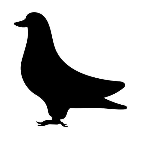 Pigeon Standing. Black Bird Silhouette Against White Background No Sky. Free Vectorのイラスト素材