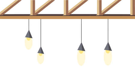Illustration of contemporary ceiling lights. Hanging lights from cafe and bar counter. Modern flat vector concept illustration.のイラスト素材