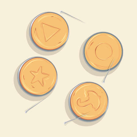 Dalgona Cookies from Honeycomb Squid Games. Fan Art Korean Series. Circle Star Triangle and Umbrella. Sugar Cookies for Korean Kids.のイラスト素材