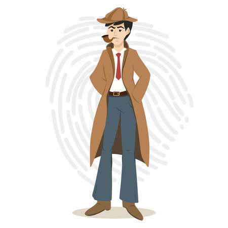 Detective solving crime and thinking while smoking pipeのイラスト素材