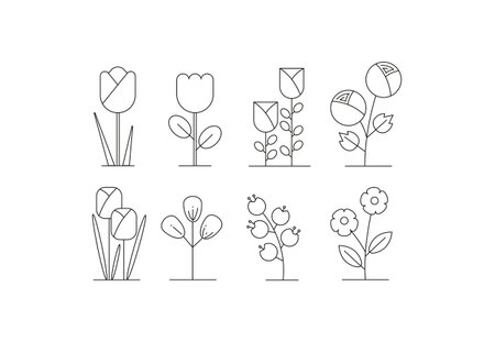 Minimal Flat Stylized Pastel Flower Vector Illlustrationsのイラスト素材