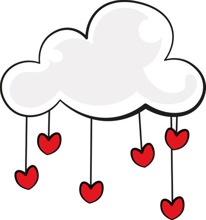 White Cloud with dangling little red hearts. Valentines day graphic.のイラスト素材