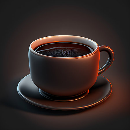 Cup of coffee on a black background. 3D illustration.の素材