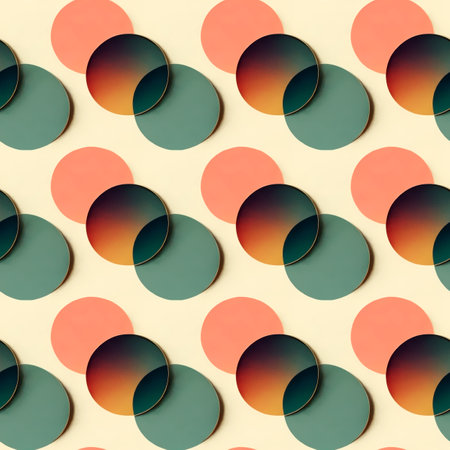 Seamless pattern of colorful circles on beige background, vector illustrationの素材