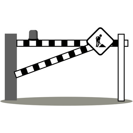 Barricading for construction in progress black and white flat vector illustration.