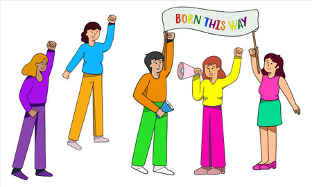 Pride community parade with supporters colourful vector illustration.のイラスト素材