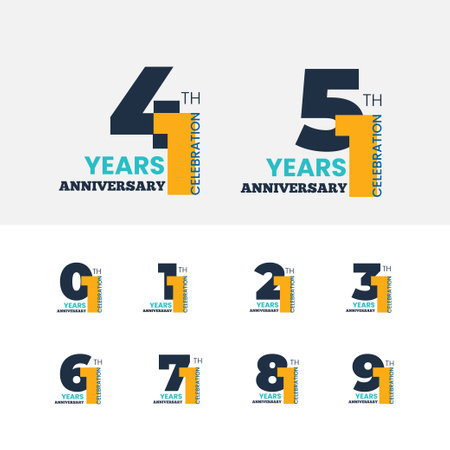 modern set of anniversary logo grey, turquoise and yellow color on white background for celebration moment.のイラスト素材