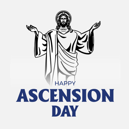 Happy Ascension Day Design with Jesus Christ in Heaven Vector Illustration. Illustration of resurrection Jesus Christ. Sacrifice of Messiah for humanity redemption.のイラスト素材