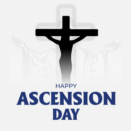 Happy Ascension Day of Jesus Christ. Illustration of resurrection Jesus Christ. Sacrifice of Messiah for humanity redemption.のイラスト素材