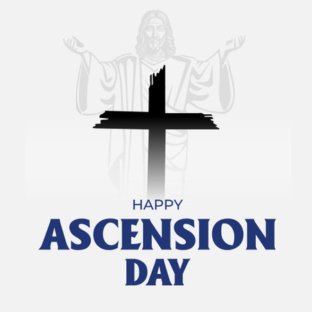 Happy Ascension Day Design with Jesus Christ in Heaven Vector Illustration. Illustration of resurrection Jesus Christ. Sacrifice of Messiah for humanity redemption.のイラスト素材