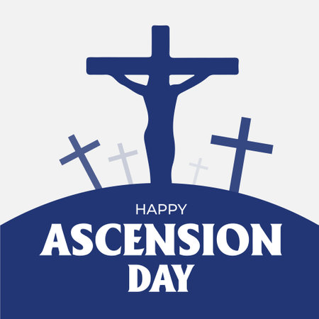 Happy Ascension Day Design with Jesus Christ in Heaven Illustration. Illustration of resurrection Jesus Christ. Sacrifice of Messiah for humanity redemption.のイラスト素材