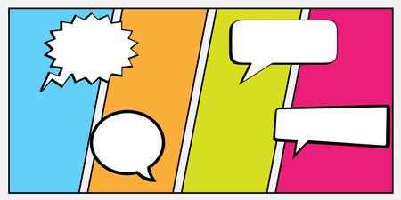 Abstract creative concept comic pop art style blank, layout template with clouds beams and isolated dots background. For sale banner, empty speech bubble set, illustrationのイラスト素材