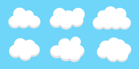set of clouds flat cartoon. blue sky nature panorama with white cloud icon symbol concept. Vector flat cartoon illustration for web sites and banners design.のイラスト素材