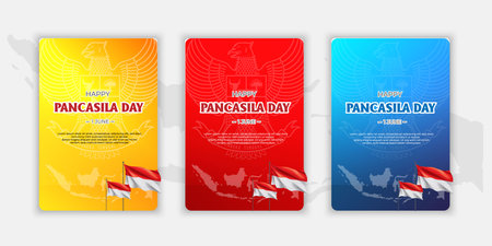 Outline collection of gradient illustrations of the Garuda background on Pancasila Day with two flags.のイラスト素材