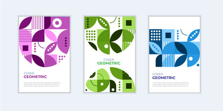 Colorful geometric poster. Grid with color geometrical shapes. Modern abstract promotional flyer...