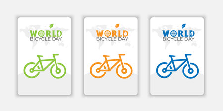 Set World Bicycle Day Poster with colorful silhouette. colorful bicycle icon. Bike silhouette isolated on a green background. Bicycle Day Posterのイラスト素材