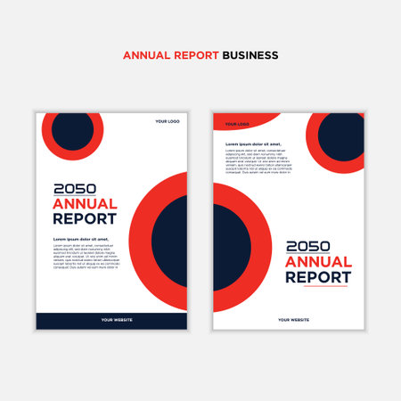 Abstract circle shape on blue, red and white color background. Book cover template for annual report, magazine, booklet, proposal, portfolio, brochure, posterのイラスト素材