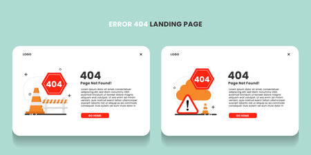 Error 404 landing page with a road signs in set flat design