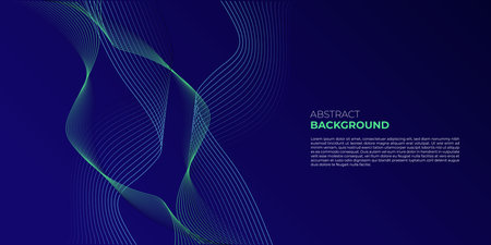Abstract glowing wave lines on dark blue background. Dynamic wave pattern. Modern flowing wavy lines. Futuristic technology concept.のイラスト素材