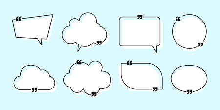 Quote box frame, big set. Quote text in speech bubble. Quote box icon. Blank template quote text info design boxes quotation bubble blog quotes symbols.のイラスト素材