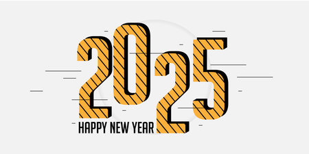 Happy new year 2025 banner. Modern outline design typography with fireworks.