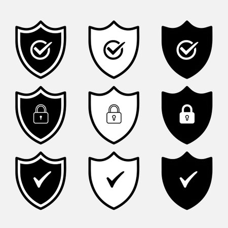 Security shield sign illustration, Lock security icon, Set of security shield icons, security shields symbols with check mark and padlock, Shield security iconのイラスト素材