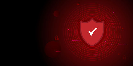 Cyber security technology concept , Shield With Keyhole icon with circle line background , personal data with red backgroundのイラスト素材