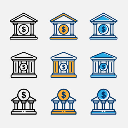 Bank icon set with colorful. bank icon, museum, university, etcのイラスト素材